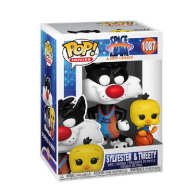 Caixa Funko Pop com figuras de Sylvester e Tweety do Space Jam.