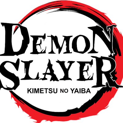 Logotipo do anime Demon Slayer com círculo vermelho e texto preto