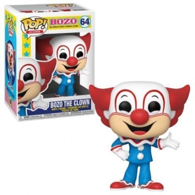 Figura Funko Pop do palhaço Bozo com roupa azul e detalhes vermelhos em caixa