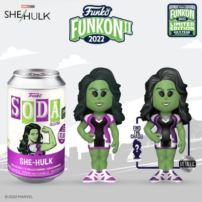 Figuras colecionáveis Funko Soda de She-Hulk com lata correspondente e texto de edição limitada