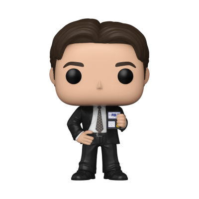 Figura Funko Pop de personagem masculino segurando crachá do FBI