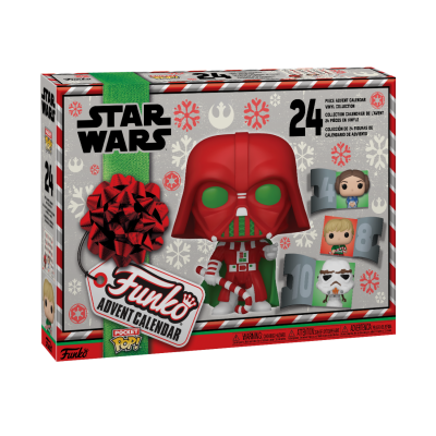 Caixa do calendário de advento Funko Pop! Star Wars com Darth Vader em traje natalício.