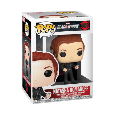 Boneco Funko Pop! Natasha Romanoff da Marvel Black Widow em embalagem