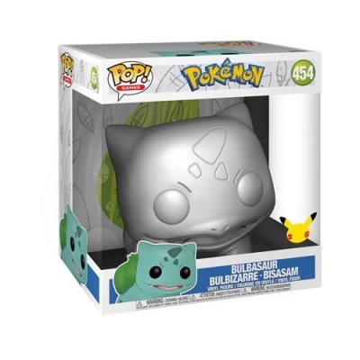 Figura Funko Pop! metálica cinzenta de Bulbasaur na embalagem