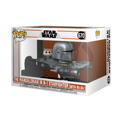 Funko Pop! Star Wars The Mandalorian em N-1 Starfighter com R5-D4 na caixa