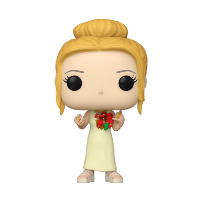 Figura Funko Pop feminina com cabelo loiro e vestido creme segurando flores vermelhas