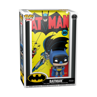 Figura Pop! Batman em caixa com arte amarela e texto BATMAN