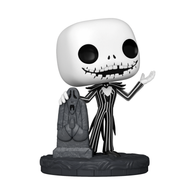 Figura colecionável de Jack Skellington com lápide numa base preta