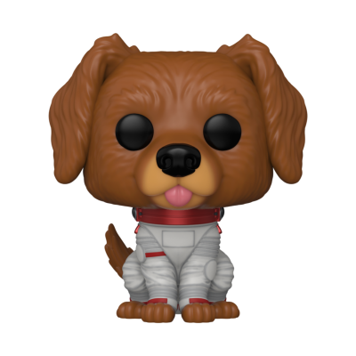 Figura colecionável de cão estilo Funko Pop com fato branco e colar vermelho