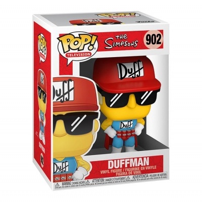 Figura de vinil Duffman de The Simpsons dentro de caixa Pop! Television.