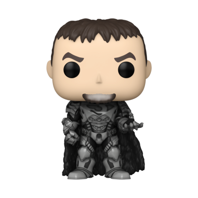Figura Funko Pop masculina com armadura cinza e capa preta