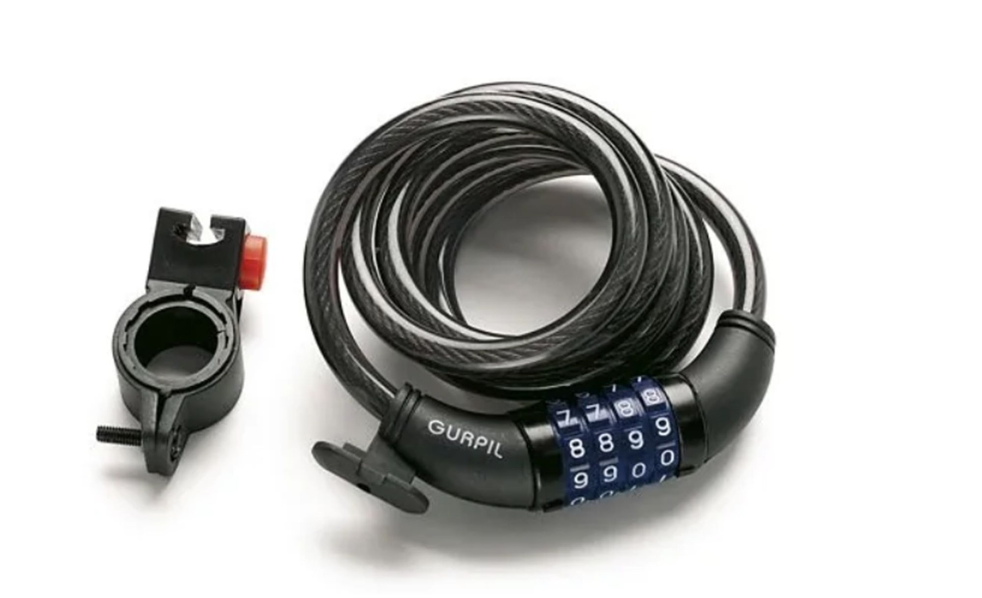 Cadeado de Codigo Espiral Gurpil 10mm x 180mm Cadeado de combinação preto com cabo em espiral e número para bicicleta com peça de fixação