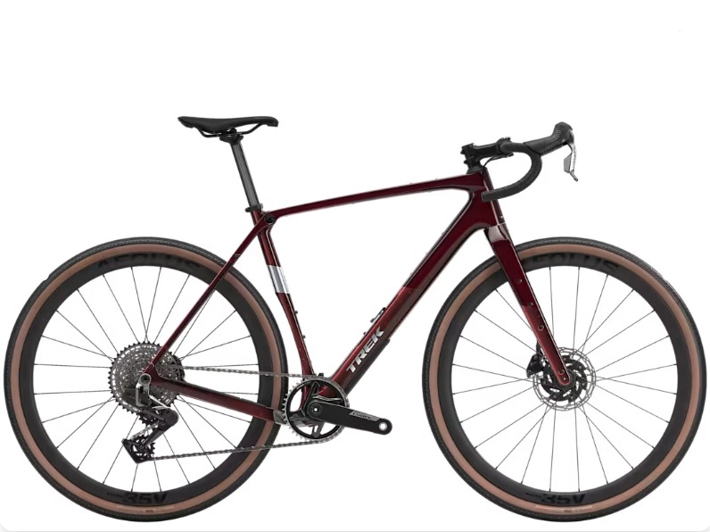 Trek Checkpoint SL 7 AXS Vermelho Bicicleta de estrada bordô com pneus castanhos e pretos em fundo branco