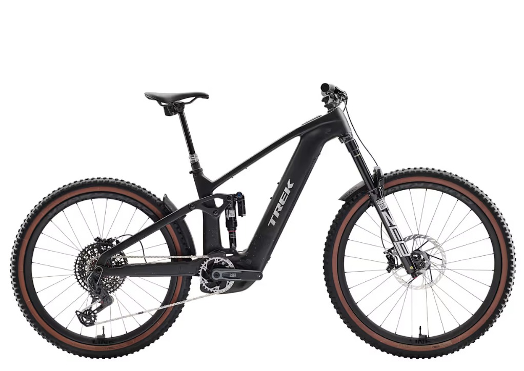 Trek Rail+ 9.9 X0 AXS T-Type Gen 5 Preto L Bicicleta elétrica de montanha TREK preta com pneus largos e suspensão dianteira e traseira