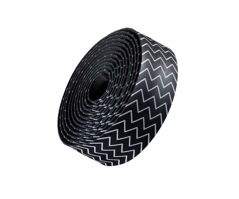 Rolo de fita adesiva preta com padrão de ziguezague branco