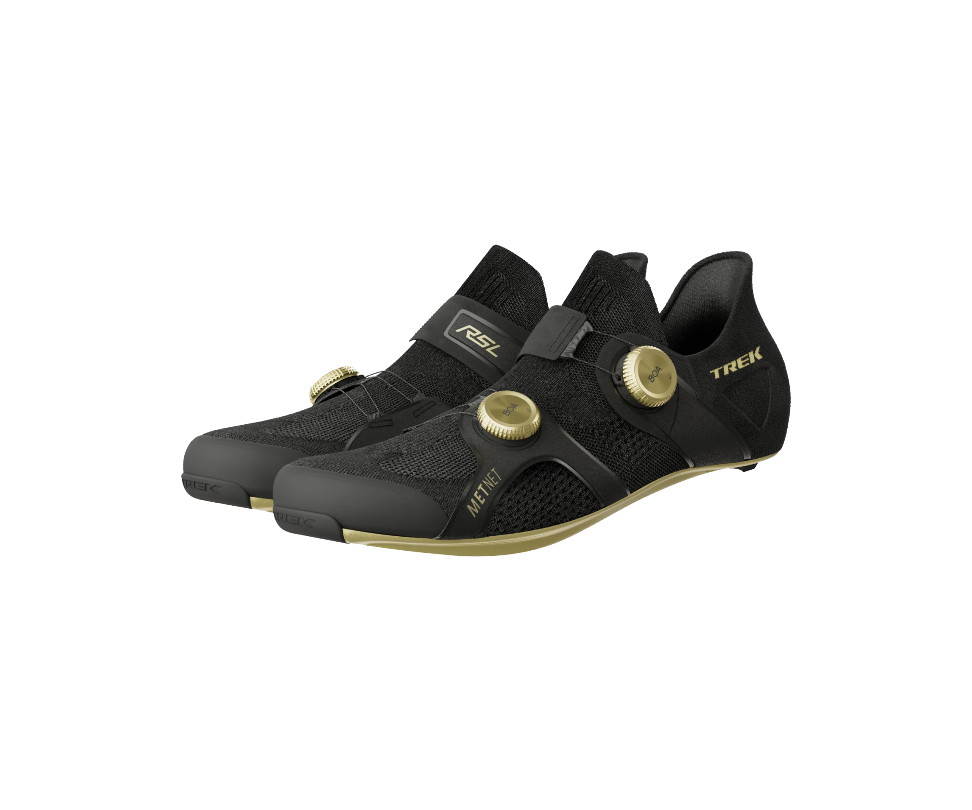 Sapatos Estrada RSL Knit Preto / Dourado 41 Sapatilhas pretas com disco de ajuste dourado e textos TREK e MET nas laterais