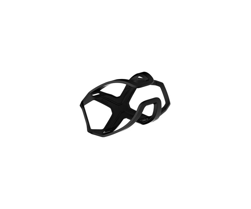 Suporte para garrafa de bicicleta preto com design geométrico aberto