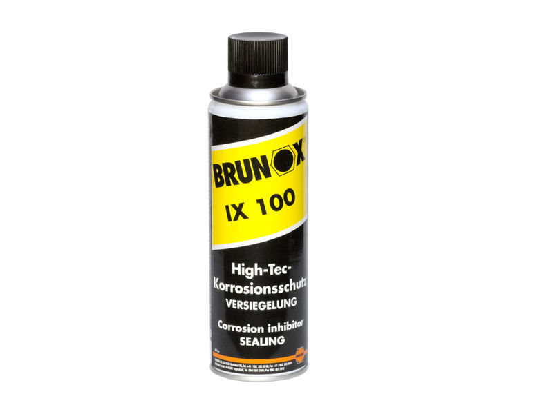 Lata spray BRUNOX IX 100 com etiquetas preta e amarela