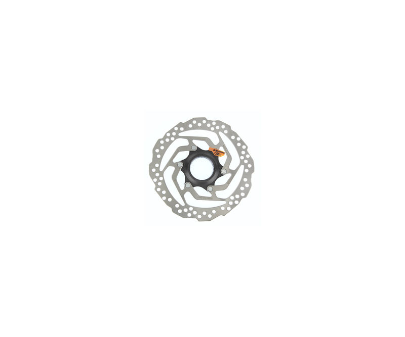 Disco de travão de bicicleta metálico prateado com furo central preto