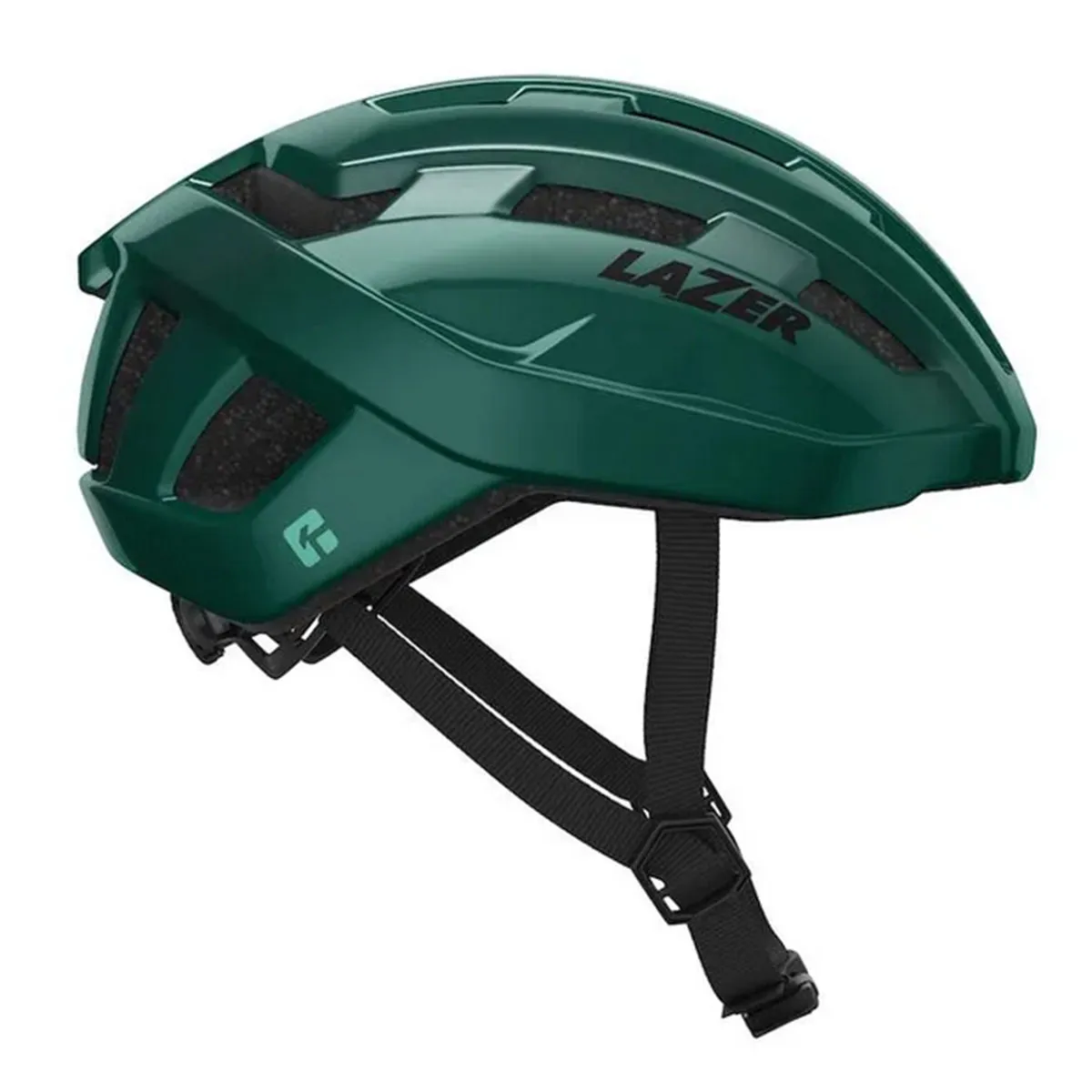 Capacete de bicicleta verde escuro com logo LAZER