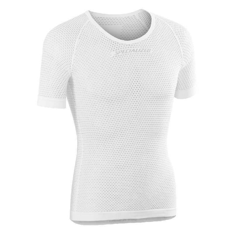 Camisola branca de manga curta em malha com textura de pequenos furos e logo SPECIALIZED