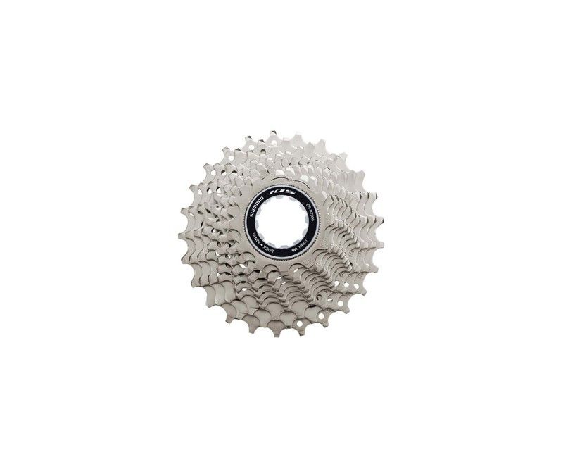 Cassete de bicicleta metálico prateado com várias engrenagens