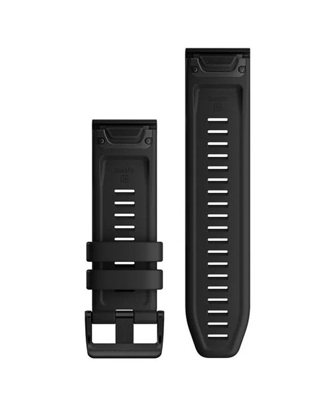 Correia preta em borracha para relógio com fivela e aberturas de ajuste