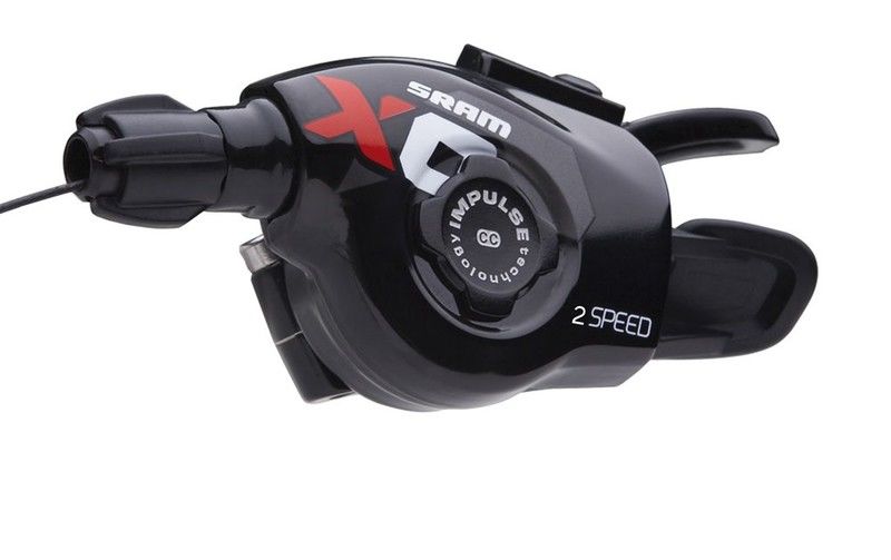 Comando de mudanças para bicicleta SRAM X7 2 velocidades preto com detalhes vermelhos e brancos