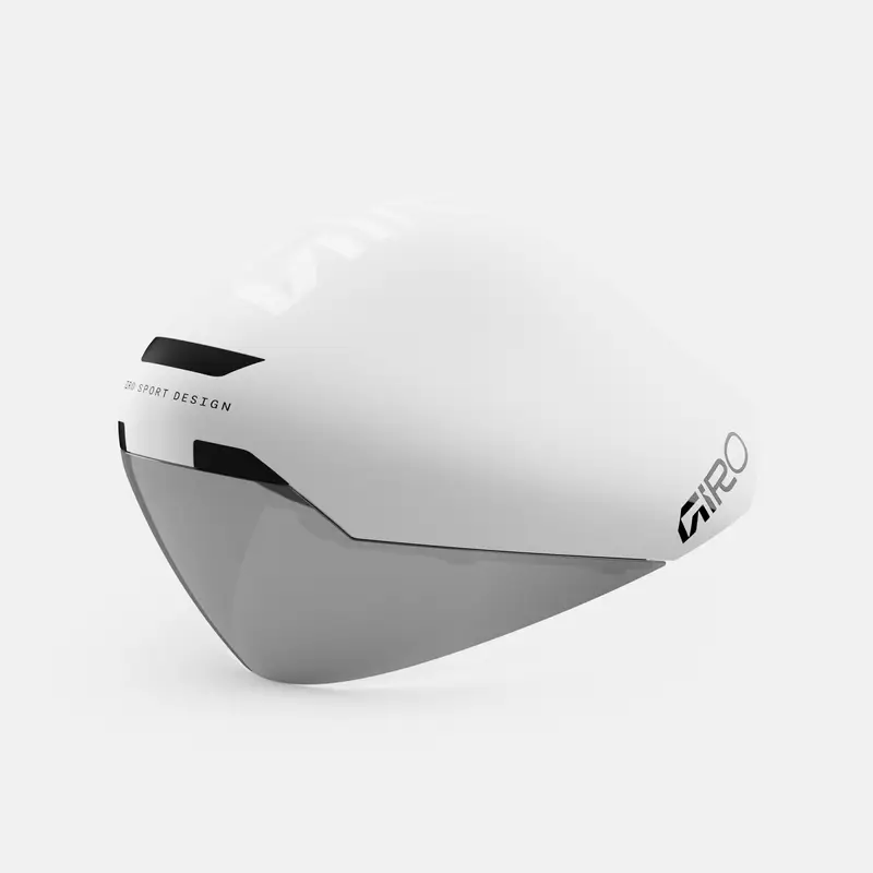 Capacete Giro AEROHEAD II MIPS Branco Mate M Capacete aerodinâmico de ciclismo branco com viseira fumada e texto GiRO
