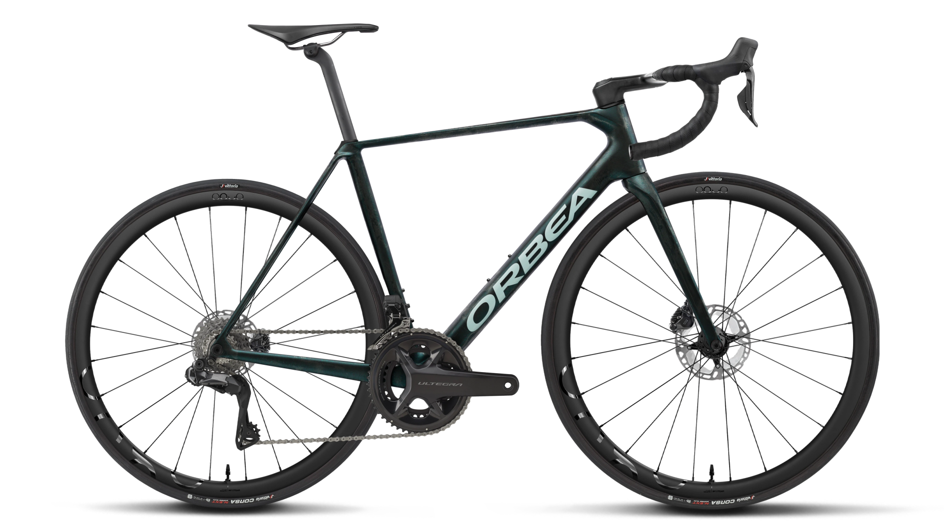 Orbea Orca M20iTeam Verde 53 Bicicleta de estrada Orbea preto e verde escuro com rodas pretas
