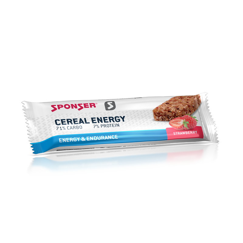 Barra Ceral Energy Morango 40gr Barra energética SPONSER Cereal Energy morango em embalagem branca, azul e vermelho