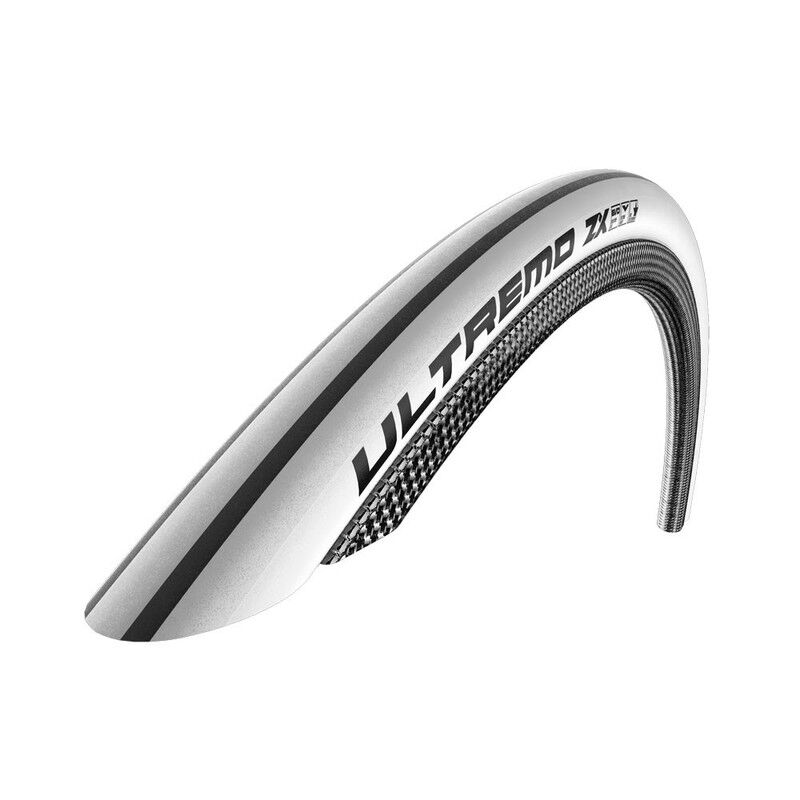 Pneu bicicleta branco e preto com texto ULTREMO ZX TUBELESS