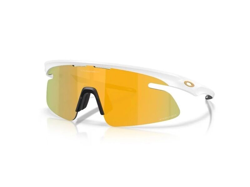 Óculos desportivos com armação branca e lentes amarelas espelhadas