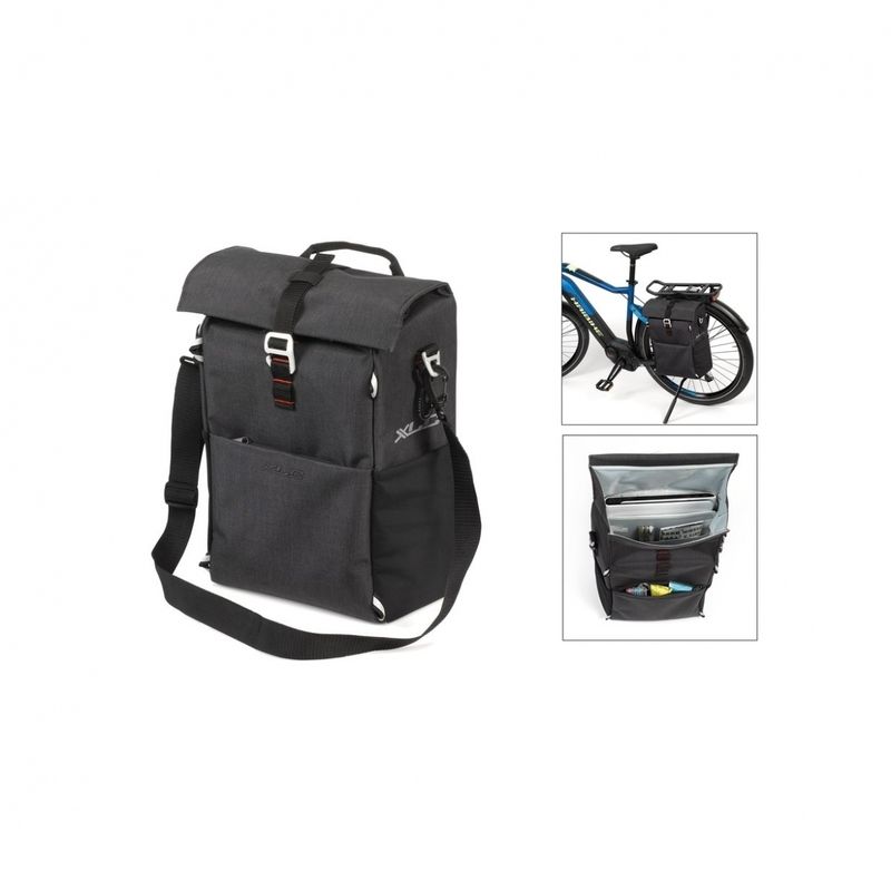 Mala preta para bicicleta com alça e bolso frontal