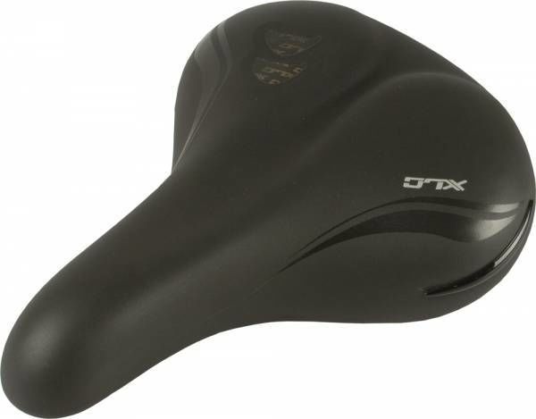 Selim de bicicleta preto com inscrição GTS na lateral