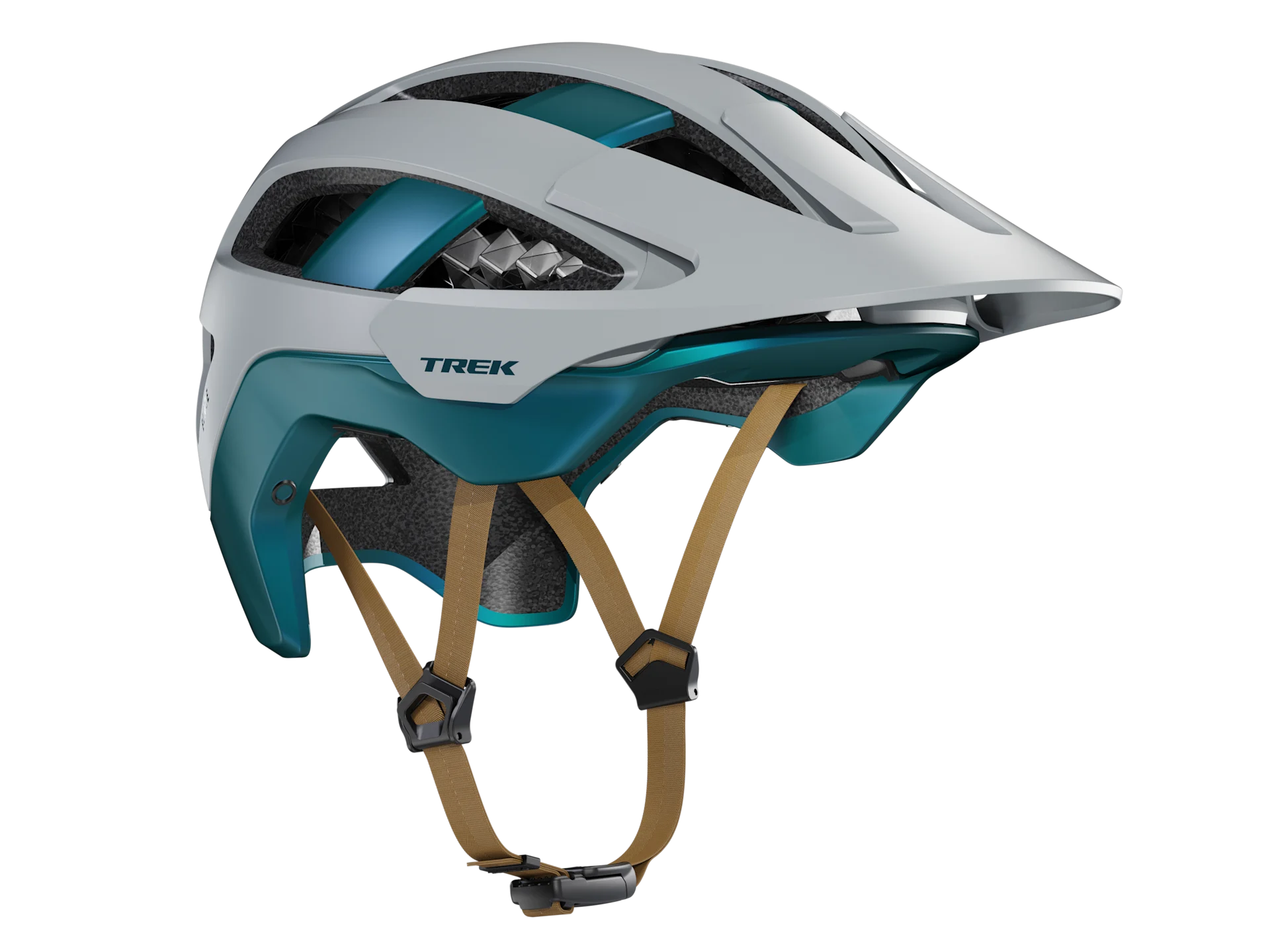 Capacete de Montanha Trek Blaze WaveCel Cinza/Azul M Capacete de bicicleta Trek branco e azul petróleo com alças castanhas
