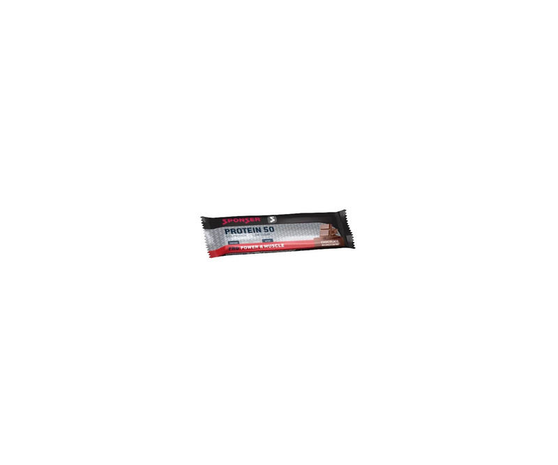 Barra Proteina 50 Chocolate 70g Barra proteica com embalagem preta, cinzenta e vermelha sobre fundo branco