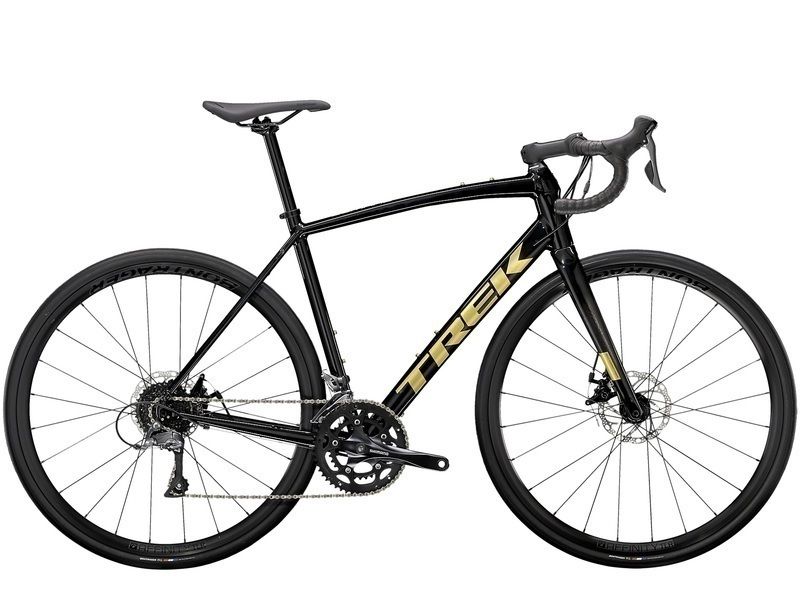 TREK Domane AL 2 Disc Preto / Cinza 52 Bicicleta de estrada preta TREK com quadro metálico e travões de disco
