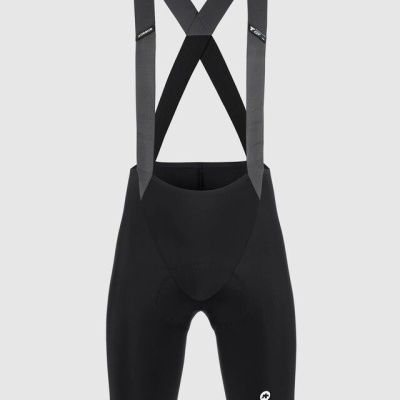 Calção de ciclismo preto com alças cinzentas e logótipo branco