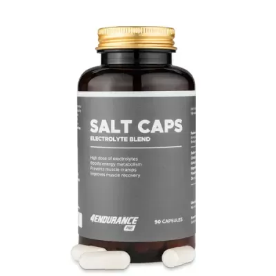 Frasco de cápsulas SALT CAPS com rótulo cinzento e tampa dourada