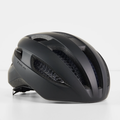 Capacete de ciclismo preto aerodinâmico com ventilação