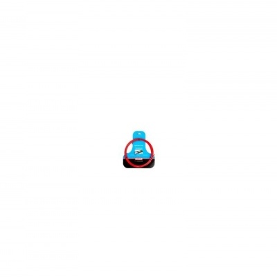 Pequeno frasco azul com tampa azul sobre fundo branco