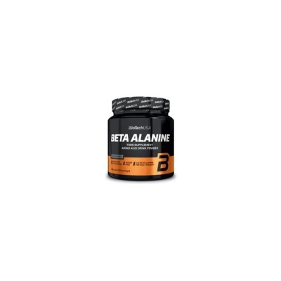 Frasco de suplemento alimentar Beta Alanine da BioTechUSA com rótulo preto, branco e laranja