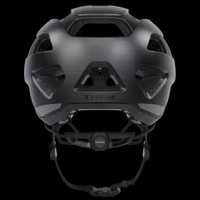 Capacete preto para ciclismo com logotipo TREK e sistema de ajuste