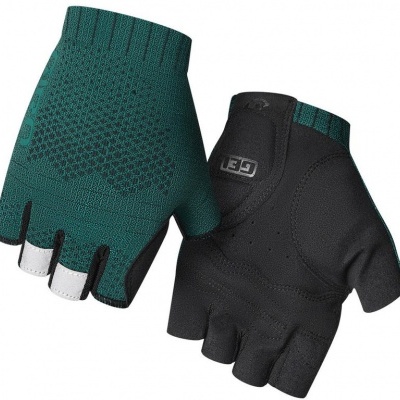 Par de luvas sem dedos verde e preta para ciclismo