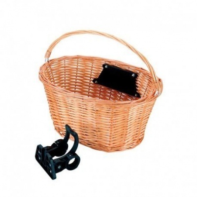 Cesto de bicicleta em vime castanho com suporte preto