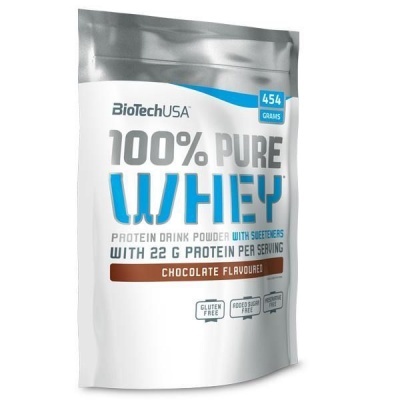 Pacote de proteína em pó BioTechUSA 100% Pure Whey sabor chocolate 454g