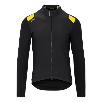 Casaco ciclismo preto e amarelo com fecho de correr e mangas compridas