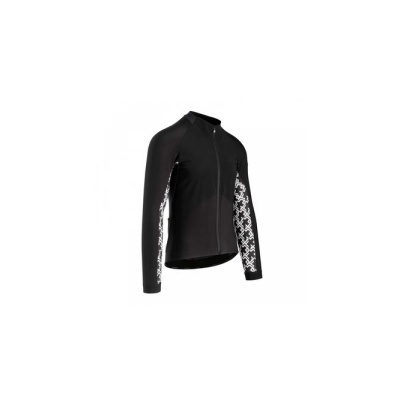 Casaco desportivo preto com padrão de cruzes brancas nas mangas