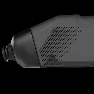 Dispositivo eletrônico cinza escuro e preto com textura puntilhada